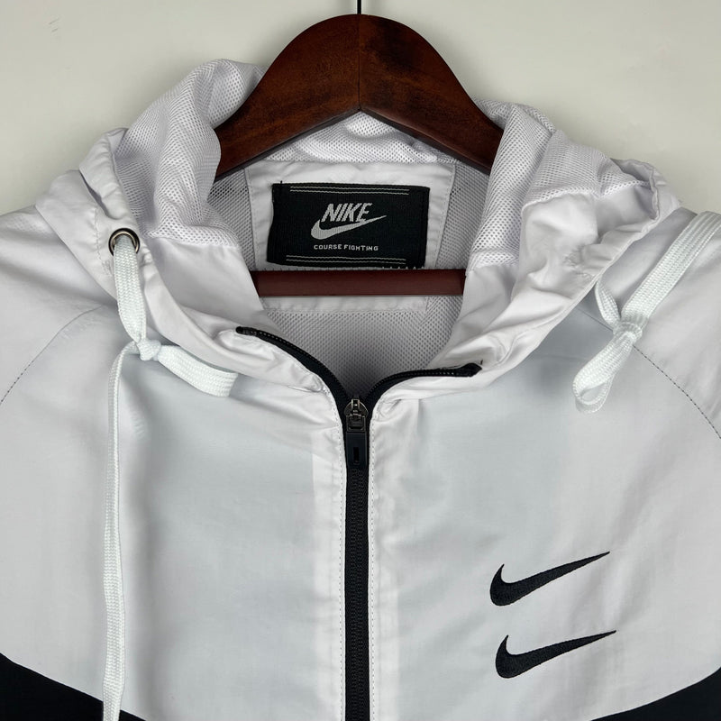 Jaqueta Corta-Vento - Nike 2023 branco e preto com capuz