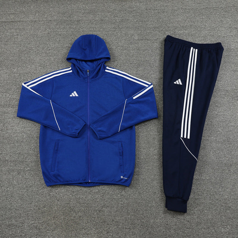 Conjunto Blusa com capuz + Calça - Adidas Azul com azul escuro