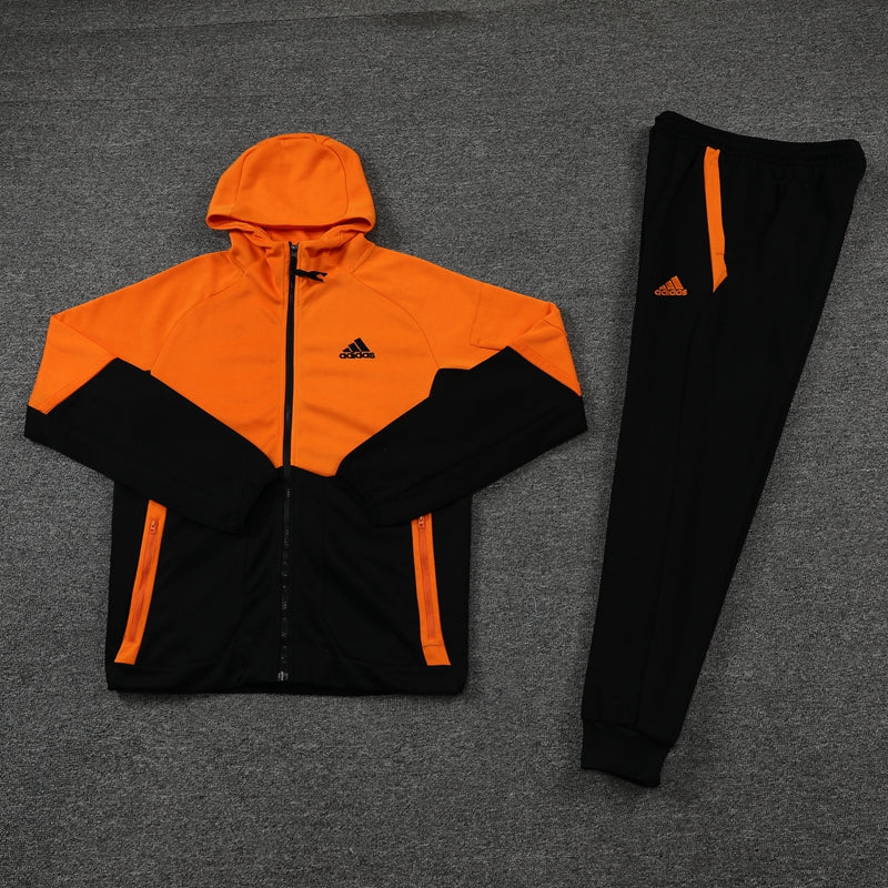 Conjunto Blusa com capuz + Calça - Adidas Laranja com preto