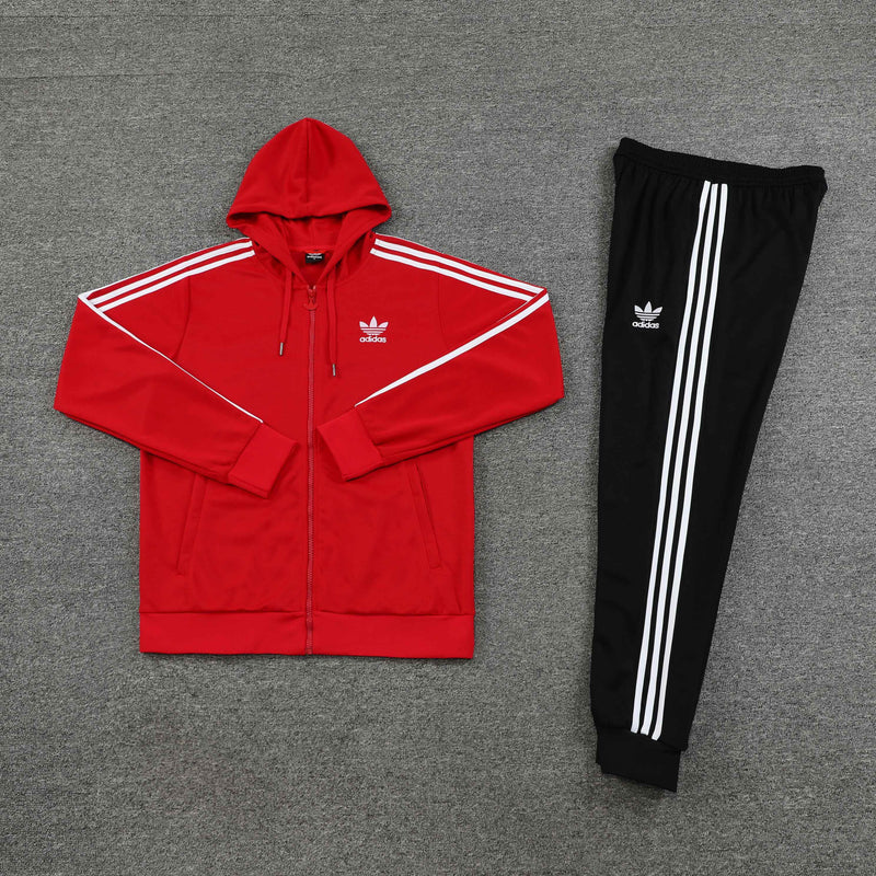 Conjunto Blusa com capuz + Calça - Adidas Vermelho com preto II