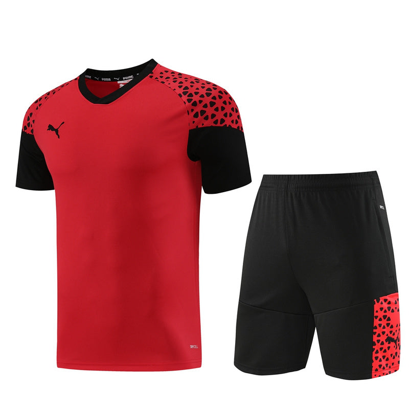 CONJUNTO PUMA FITNESS BERMUDA E CAMISA VERMELHO/PRETO