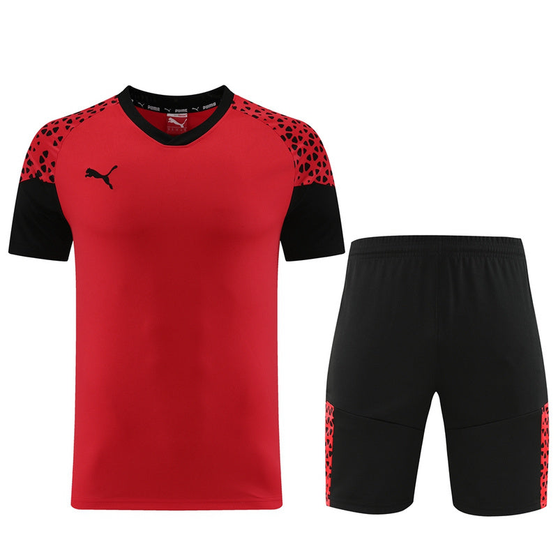 CONJUNTO PUMA FITNESS BERMUDA E CAMISA VERMELHO/PRETO