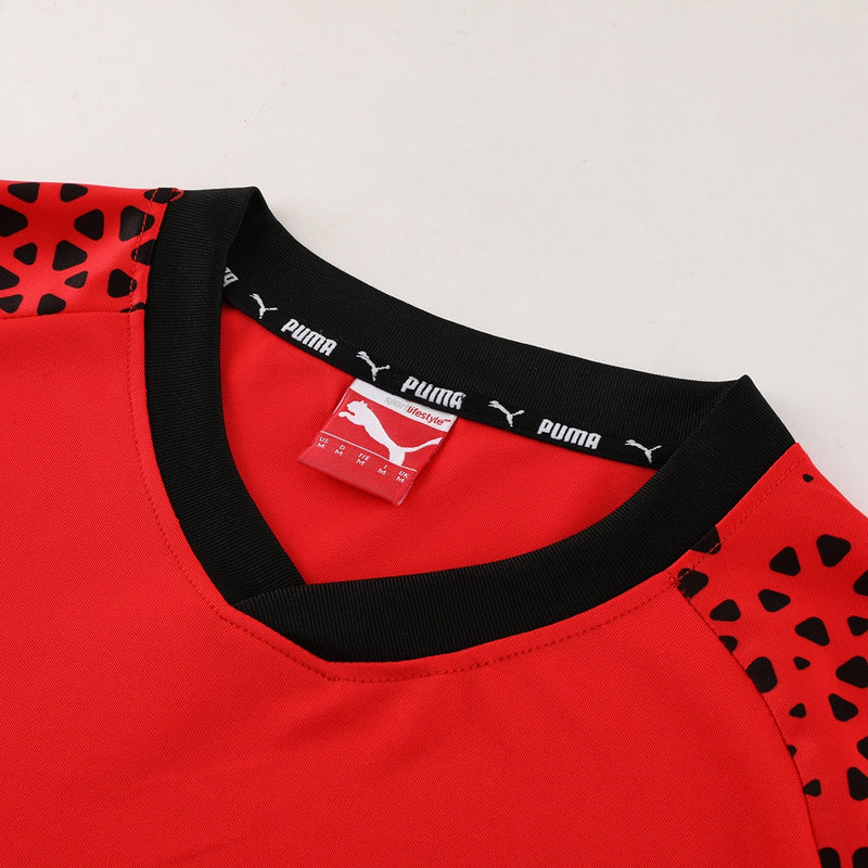 CONJUNTO PUMA FITNESS BERMUDA E CAMISA VERMELHO/PRETO