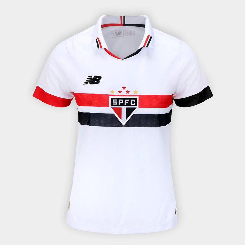 Camisa São Paulo I 24/25 Torcedor New Balance Feminina - Branco e Vermelho